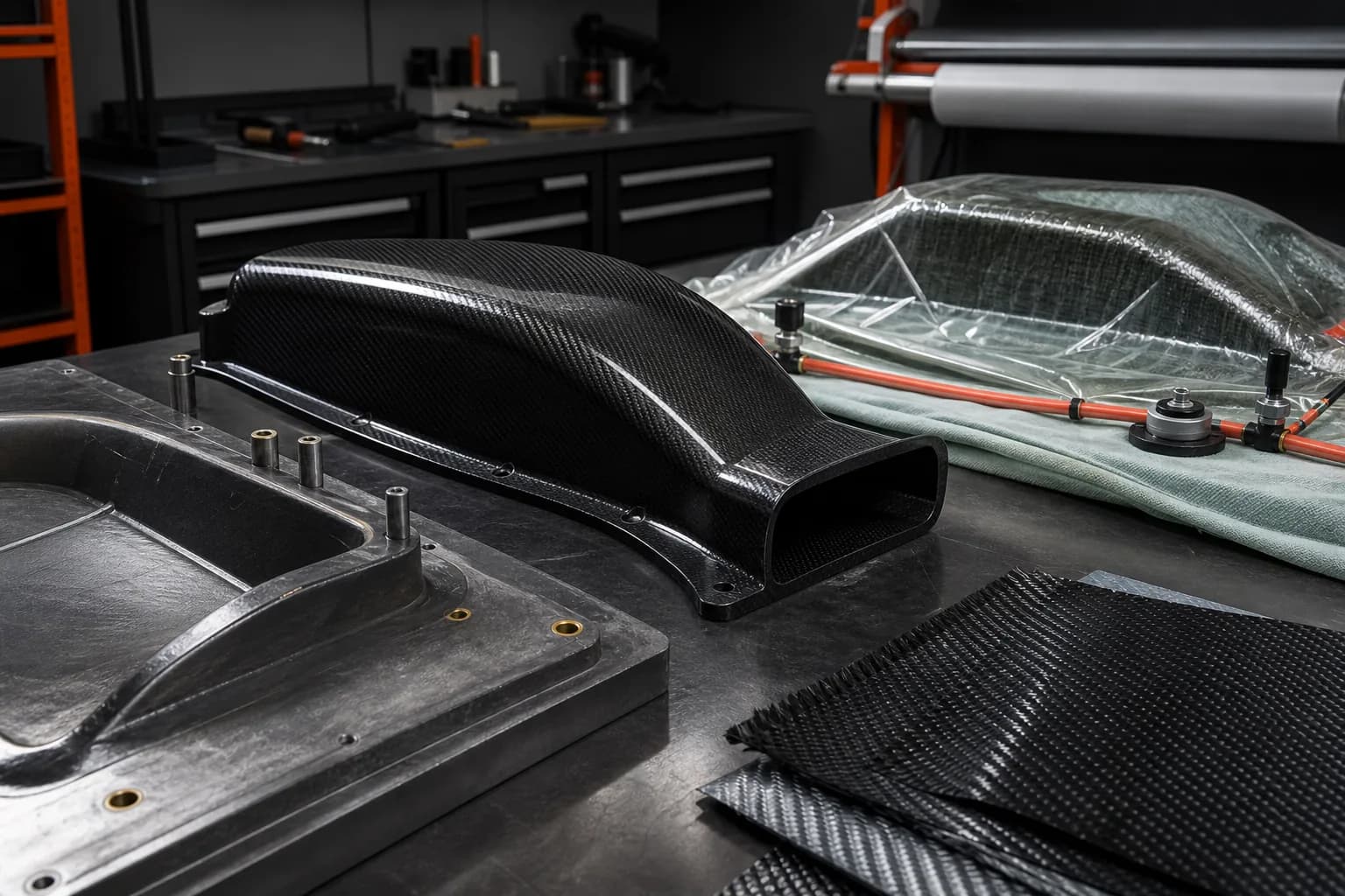 Composite part and tooling prepared for a custom manufacturing route